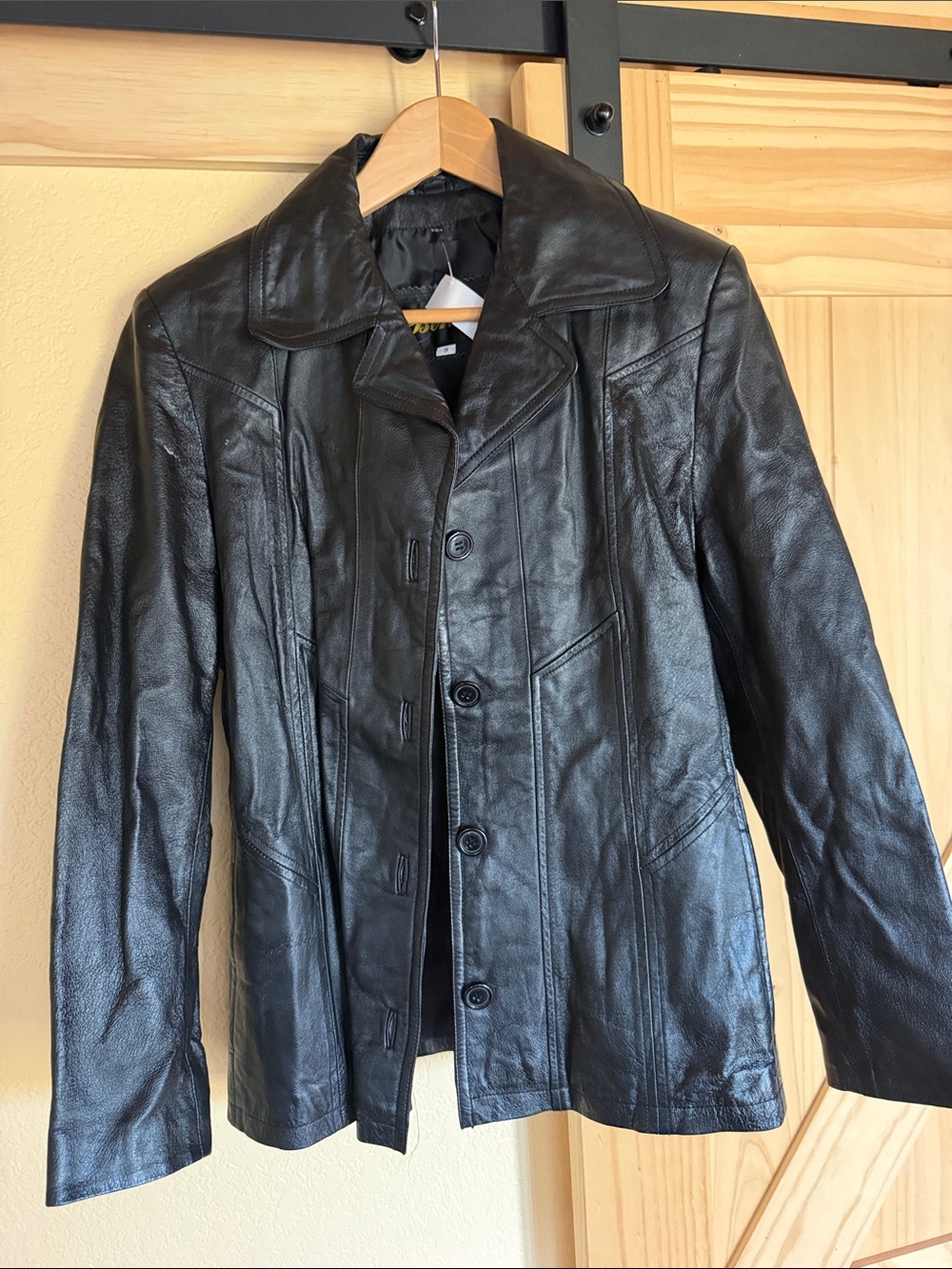 Black Leather Button-Front Jacket